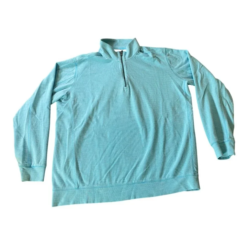 Lands End Mens Aqua Quarter-Zip Pullover XL Cotton Blend